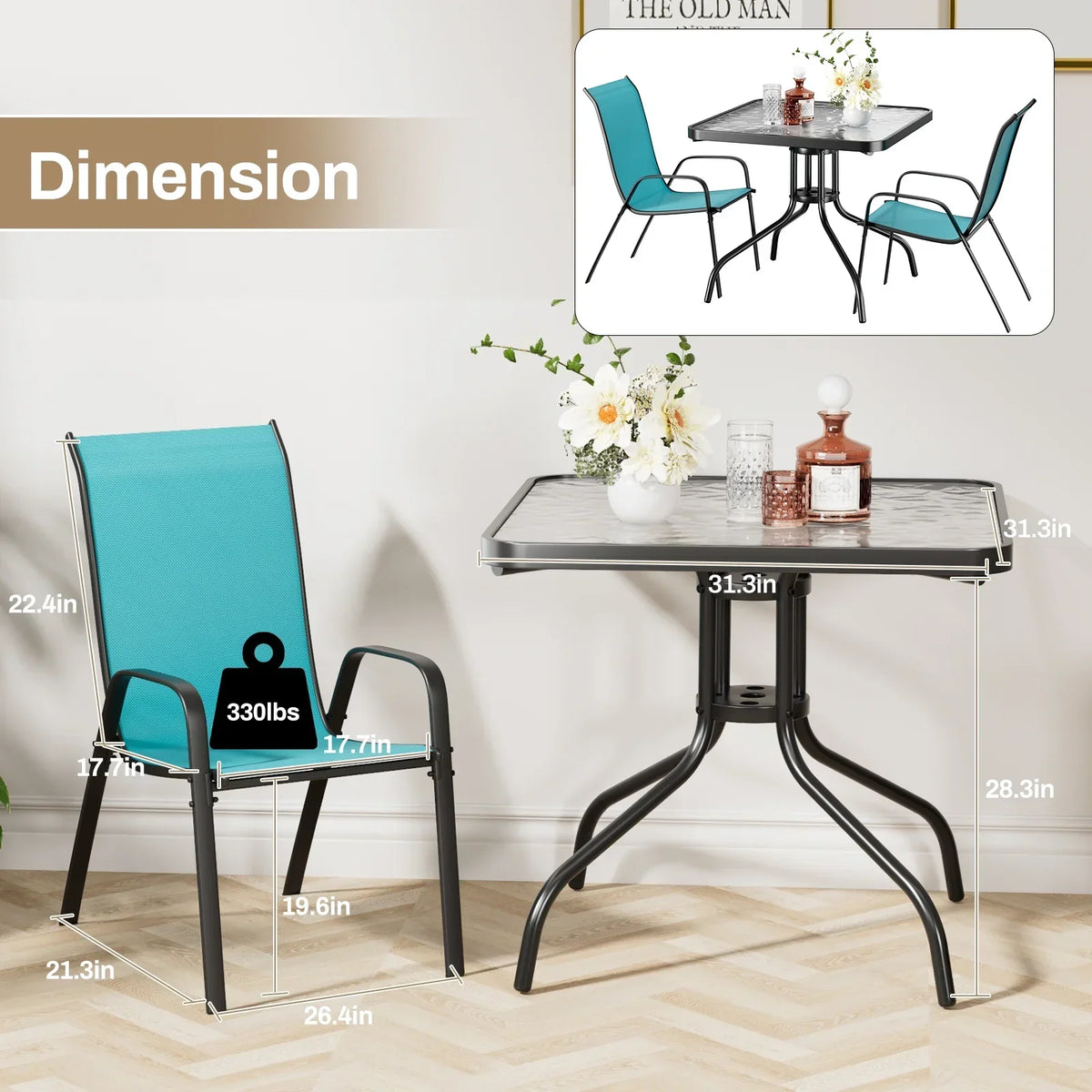 2026 NEW Pirecart 5-Piece Outdoor Patio Dining Table Set with 4 Stackable Textilene Chairs for for Patio, Lawn, Garden, Gray