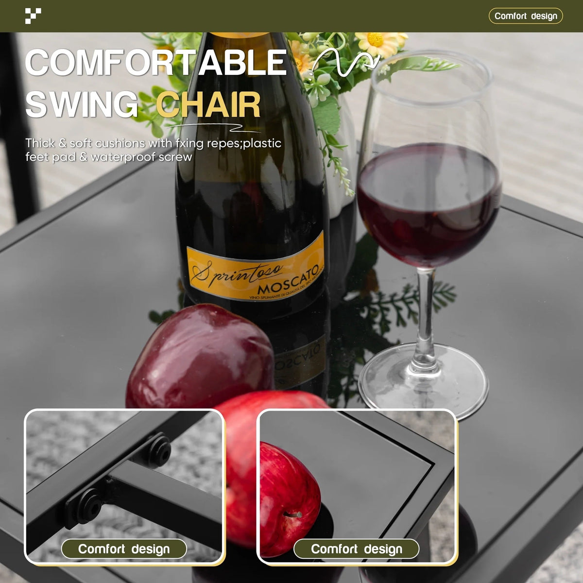 2026 NEW Homall 3 Pieces Outdoor Rocking Chair Furniture Sets Modern Patio Furniture Set Rocking Wicker Bistro Sets Cushioned PE Rattan Chairs Conversation Sets with Glass Coffee Table,Blue
