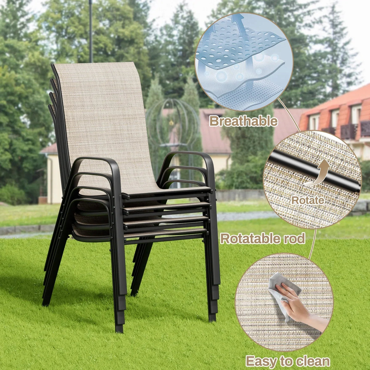 2026 NEW Pirecart 5-Piece Outdoor Patio Dining Table Set with 4 Stackable Textilene Chairs for for Patio, Lawn, Garden, Gray