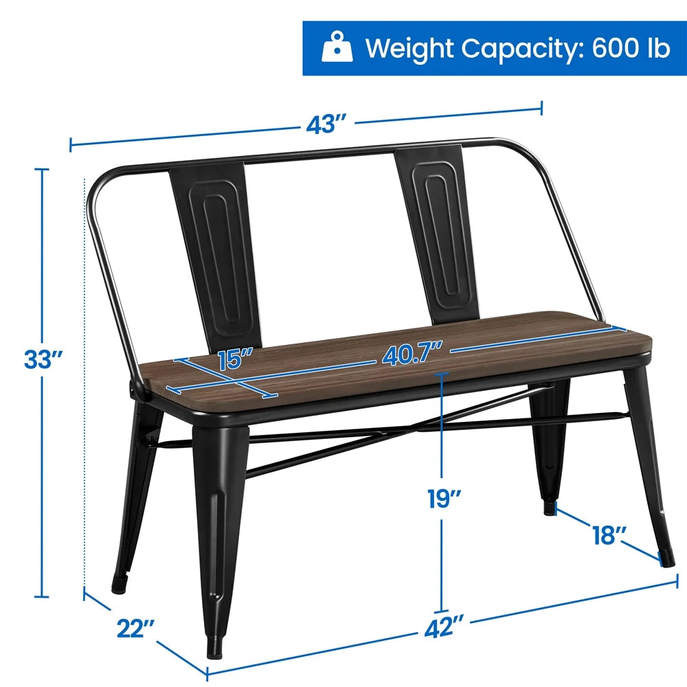 2026 NEW Yaheetech Industrial Metal Dining Bench with Upholstered Seat,Black