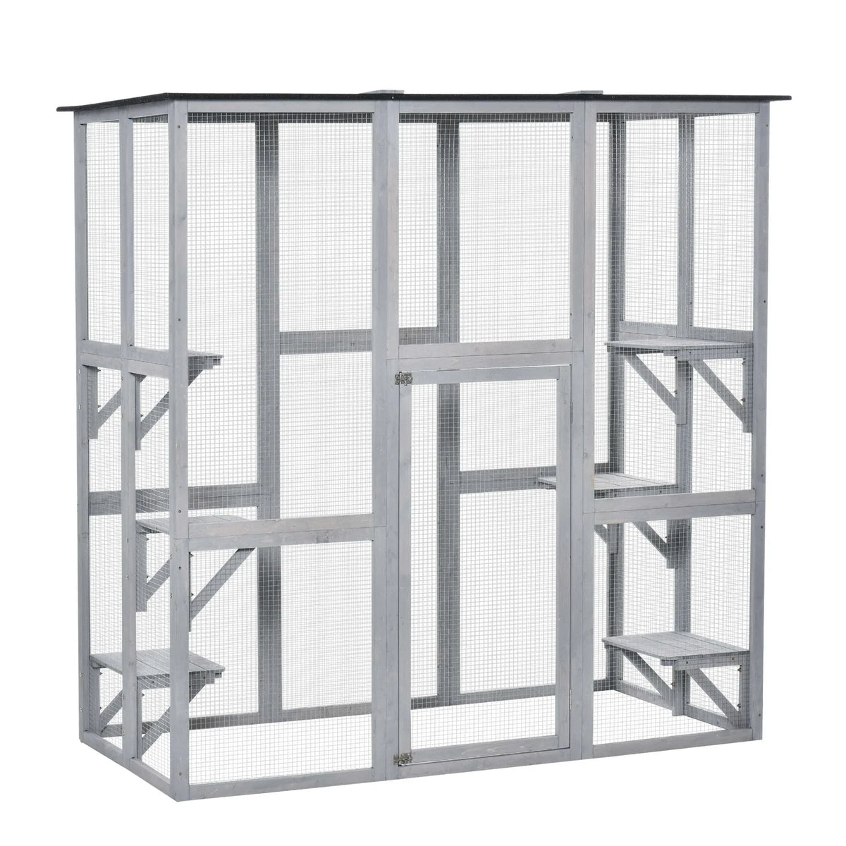 2026 NEW PawHut Wooden Catio Enclosure with Weather Protection, 6 Platforms, Outdoor, Large, 71" x 38.5" x 71"