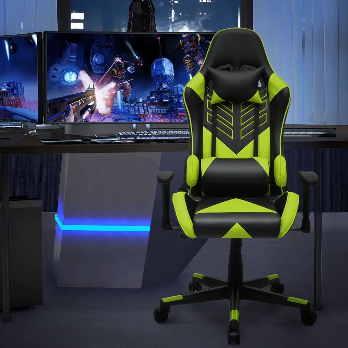 2026 NEW Magshion Ergonomic Gaming Chair, Comfortable Gaming Chair, Computer Chair Leather Desk Chair Adjustable Swivel Gaming Office Chair, Blue