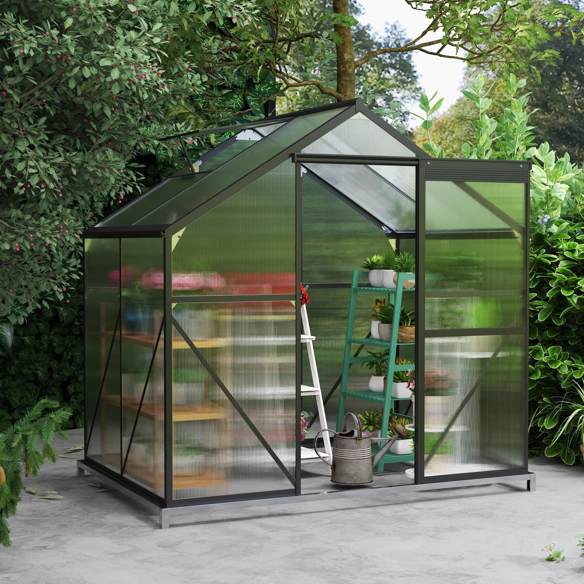 2026 NEW Asofer 6' x 4' Greenhouse for Outdoors, Aluminum Walk-in Green Houses shed with Rain Gutter and Roof Vent for Backyard