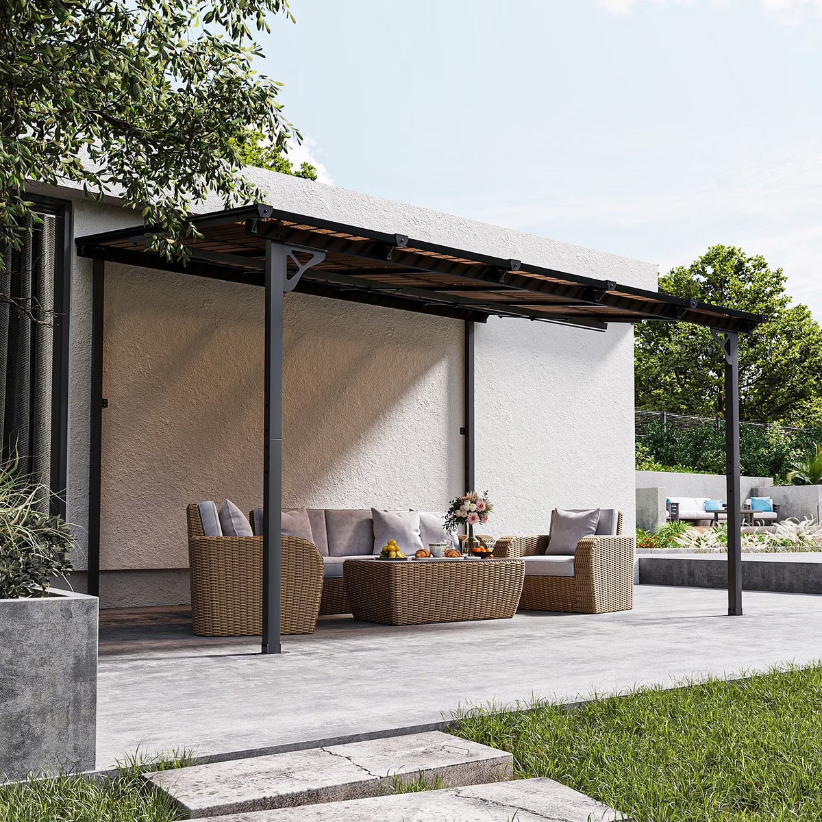 2026 NEW Aoxun 8' x 5' Gazebo for Patio, Gazebo Pergola with Sloped Roof, Grill Gazebo Large Wall-Mounted Heavy Duty Awnings, for Backyard, Deck, Patio