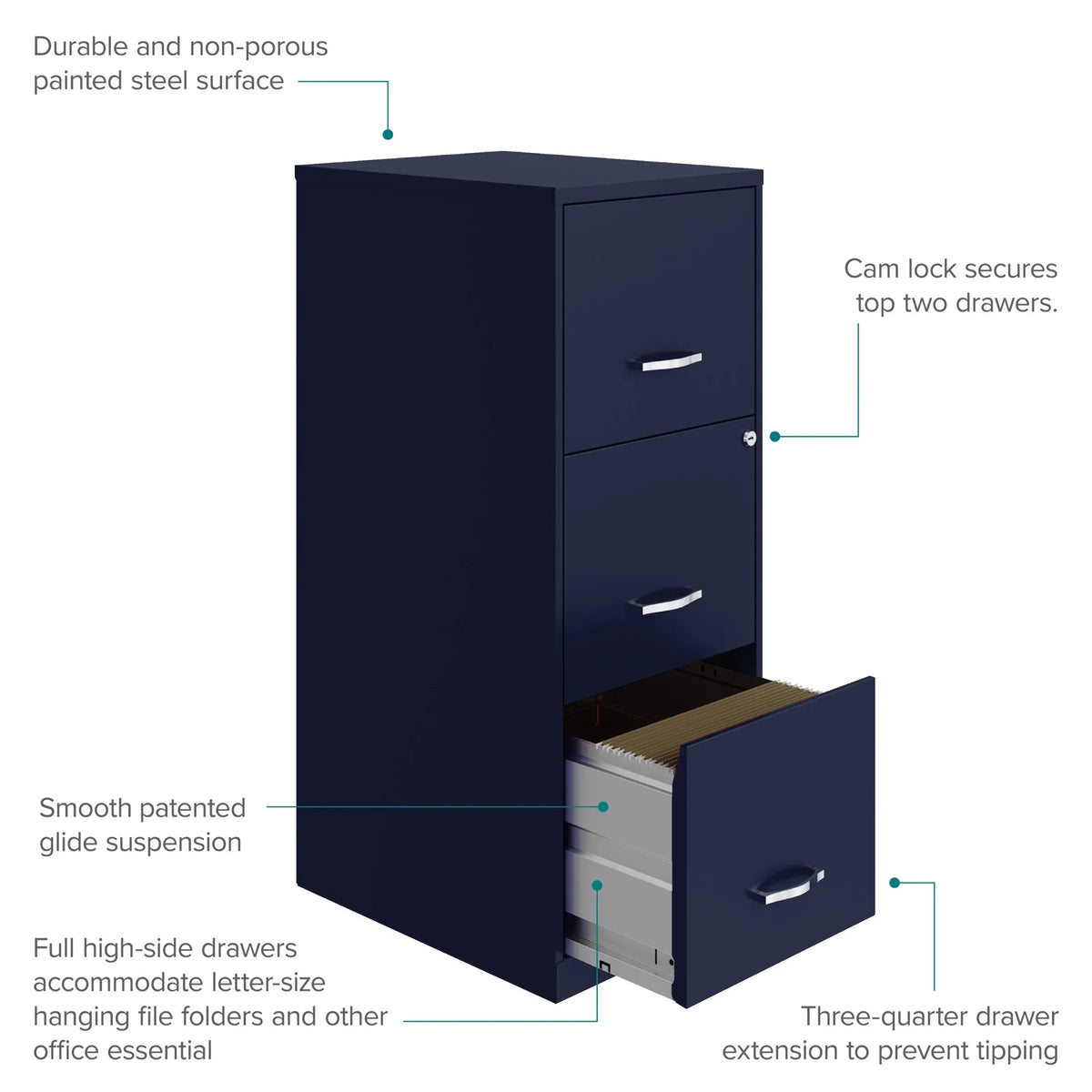 2026 NEW Space Solutions 18" Deep 3 Drawer Smart Letter Width Vertical File Cabinet, Navy