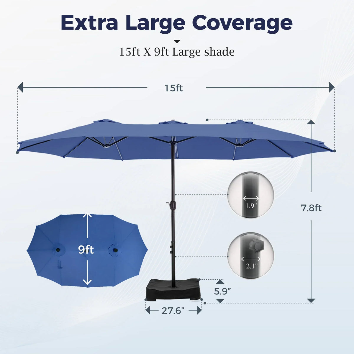 2026 NEW Alpha Joy 15ft Outdoor Patio Umbrella Extra-Large Double-Sided Garden Umbrella with Crank Handle and Base - Smoky Gray