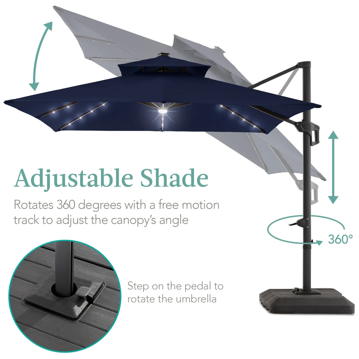 2026 NEW Best Choice Products 10x10ft 2-Tier Square Outdoor Solar LED Cantilever Patio Umbrella w/ Base Included - Tan