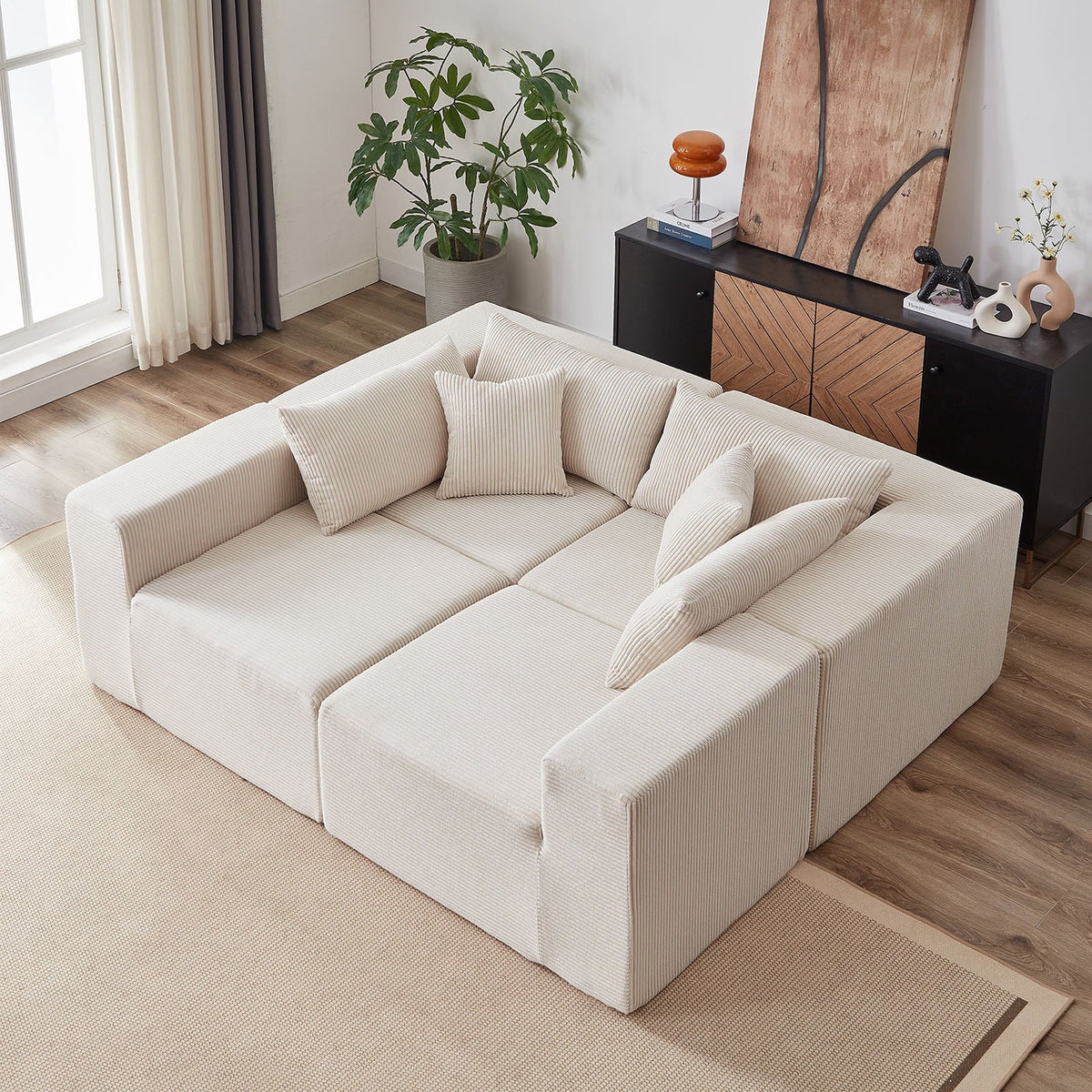 2026 NEW 104-Inch Corduroy Modular L Shaped Sectional Sofa,Luxury Floor Couch Set,Upholstered Indoor Furniture,Foam-Filled Compressed Sofa for Living Room,Bedroom,4 PC Free Combination