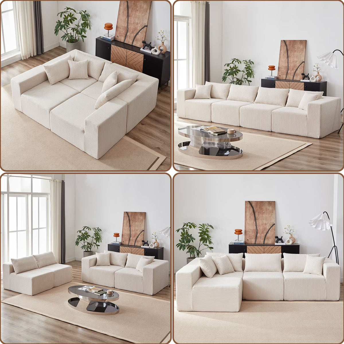 2026 NEW 104-Inch Corduroy Modular L Shaped Sectional Sofa,Luxury Floor Couch Set,Upholstered Indoor Furniture,Foam-Filled Compressed Sofa for Living Room,Bedroom,4 PC Free Combination