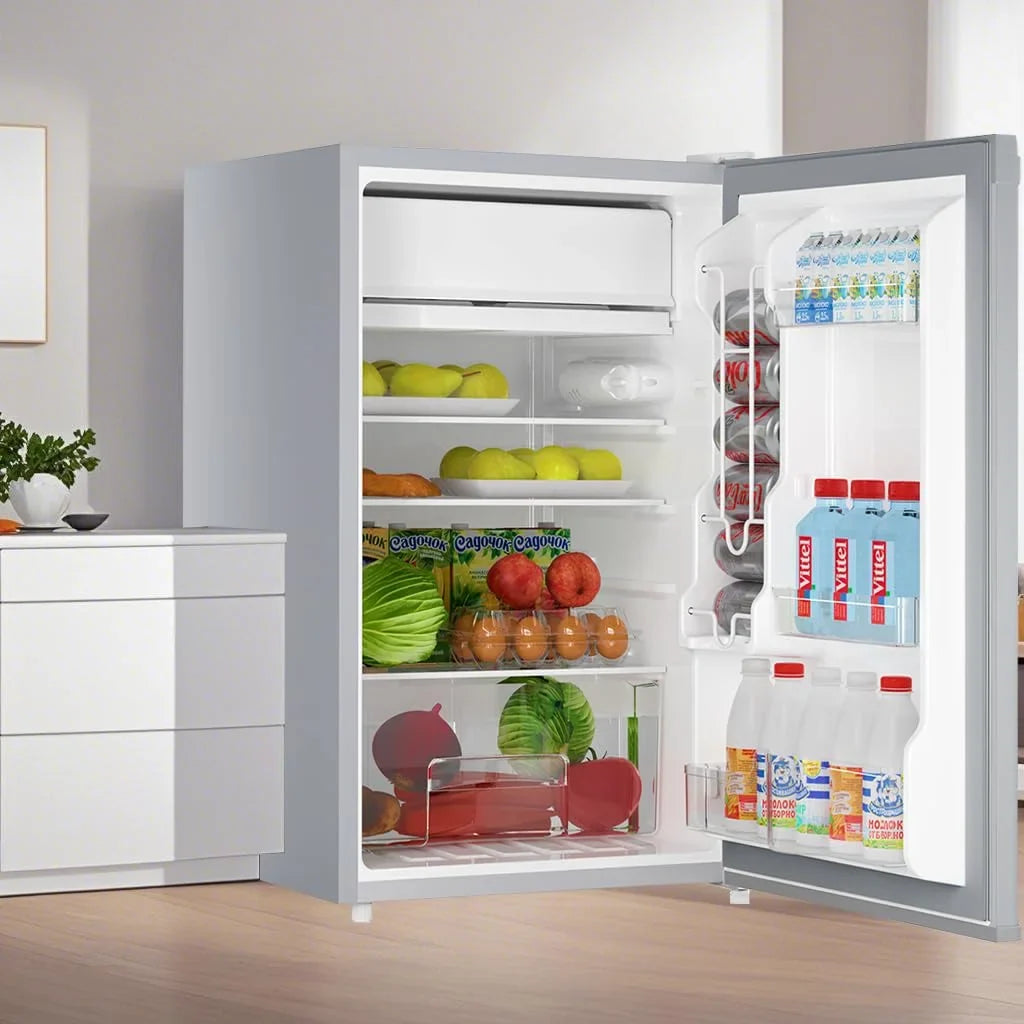2026 NEW Soonbuy Compact Mini Fridge with Freezer, 4.3 Cu.Ft Single Door Refrigerator with Adjustable Temperature, Removable Shelves & Crisper Drawer, Energy Efficient Small Fridge for Bedroom, Office, Dorm, R