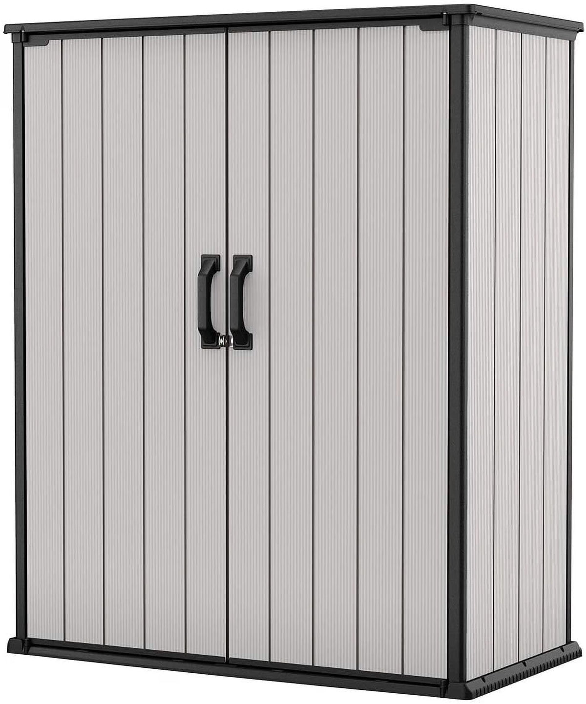2026 NEW Keter Premier Tall Vertical Durable Resin Outdoor Storage Shed With Floor and Locking Double Doors, Grey