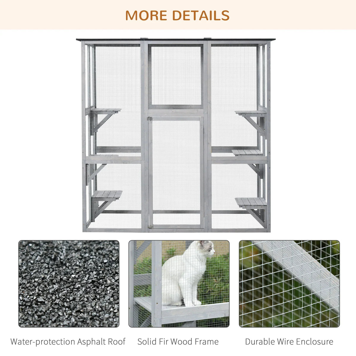 2026 NEW PawHut Wooden Catio Enclosure with Weather Protection, 6 Platforms, Outdoor, Large, 71" x 38.5" x 71"