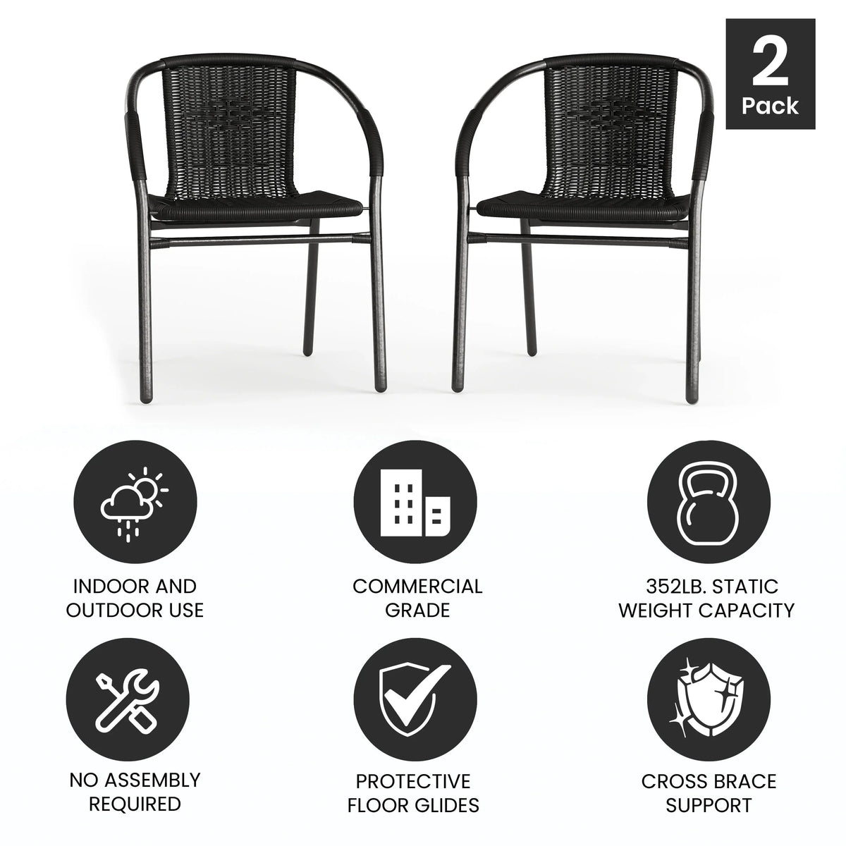 2026 NEW Emma + Oliver Indoor/Outdoor Stacking Rattan Restaurant Patio Chairs, Set of 2, Gray