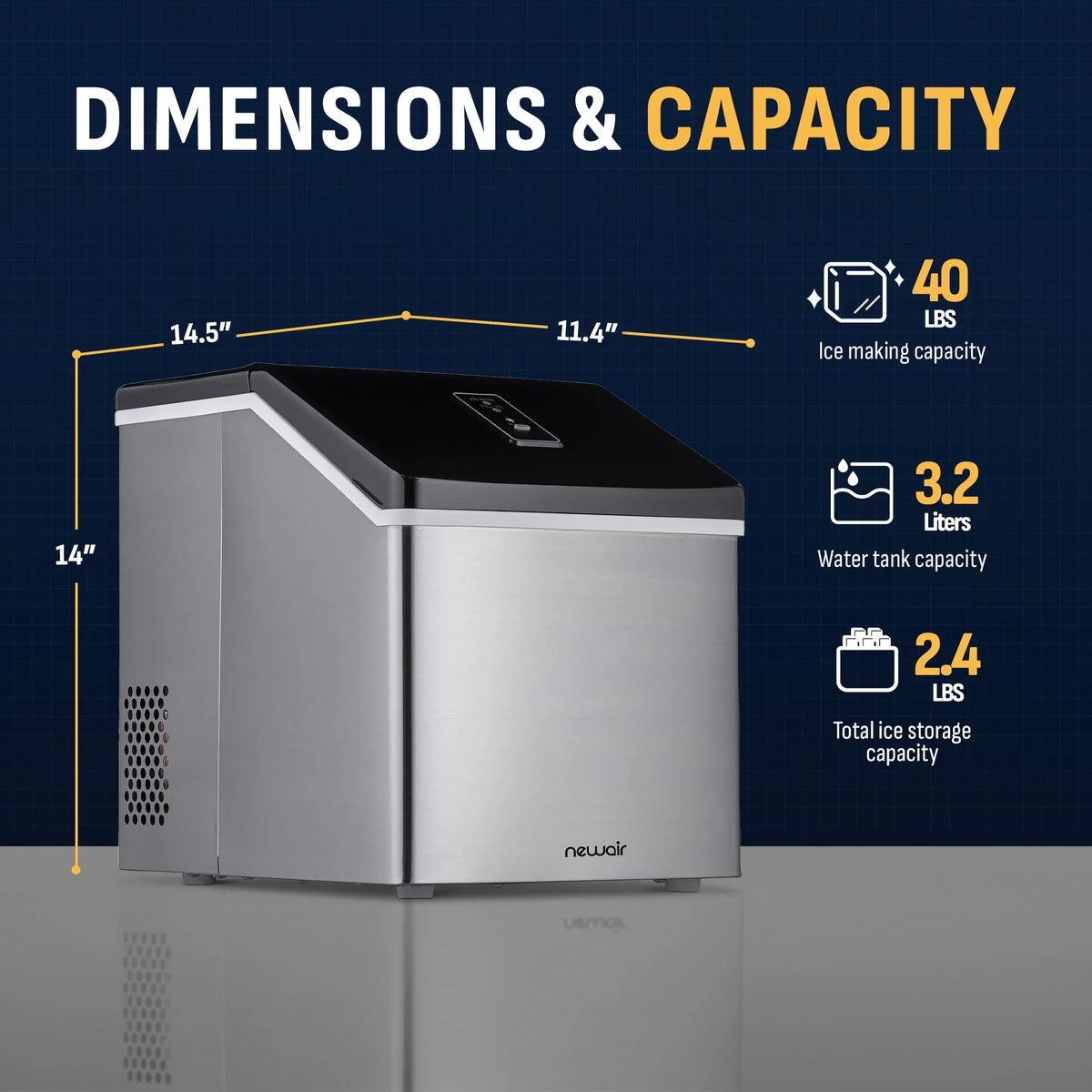2026 NEW Newair Portable Countertop 40lb Clear Ice Maker Machine, Stainless Steel