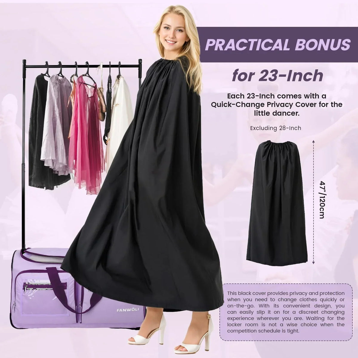2026 NEW Fegat Dance Bag with Garment Rack - 28"Collapsible Rolling Competition Dance Duffle Bag Lightweight Costume Wheeled Suitcase for Dancers Shows Livestreamer Athletes