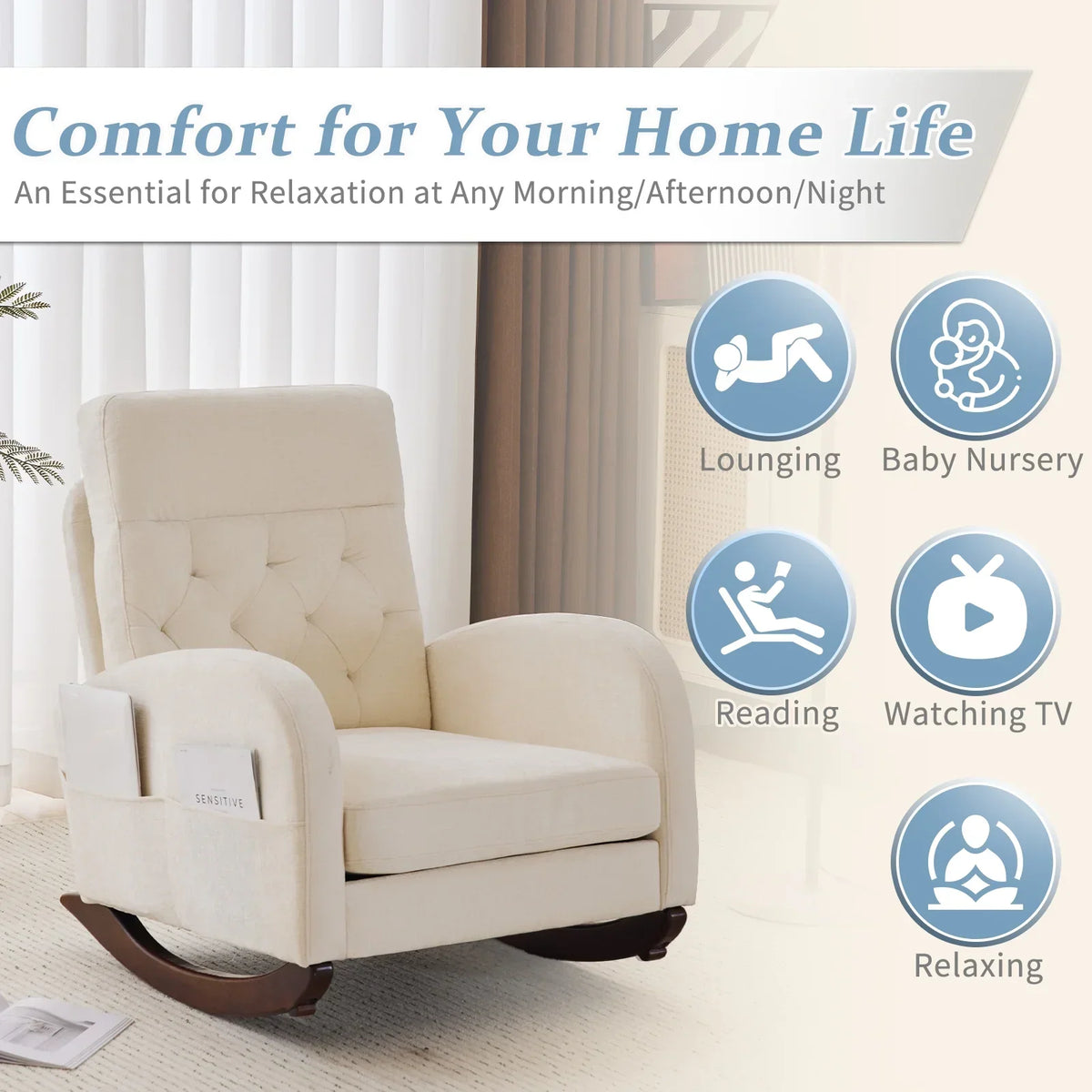 2026 NEW Ktaxon Rocking Accent Chair Glider Reading Chair Comfy Teddy Velvet Upholstered Single Sofa Rocker for Living Room, Nursery, Bedroom Beige