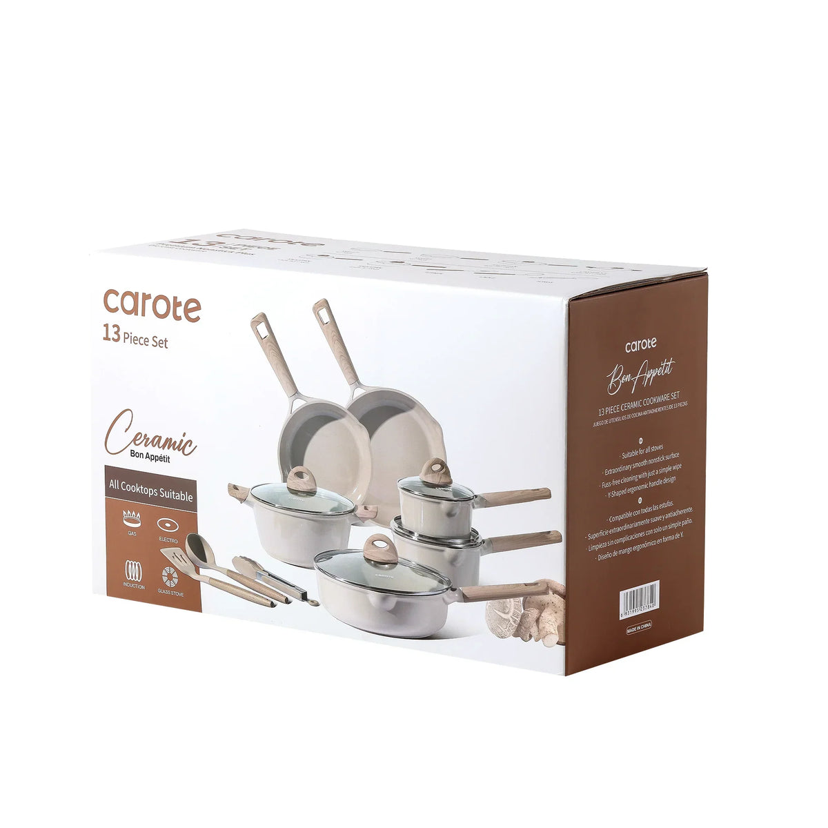 2026 NEW Carote Nonstick Pots and Pans Set, 13 Pieces Kitchen Cookware Sets Compatible for All Stoves, White Granite