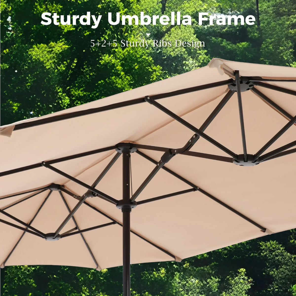 2026 NEW Alpha Joy 15ft Outdoor Patio Umbrella Extra-Large Double-Sided Garden Umbrella with Crank Handle and Base - Smoky Gray