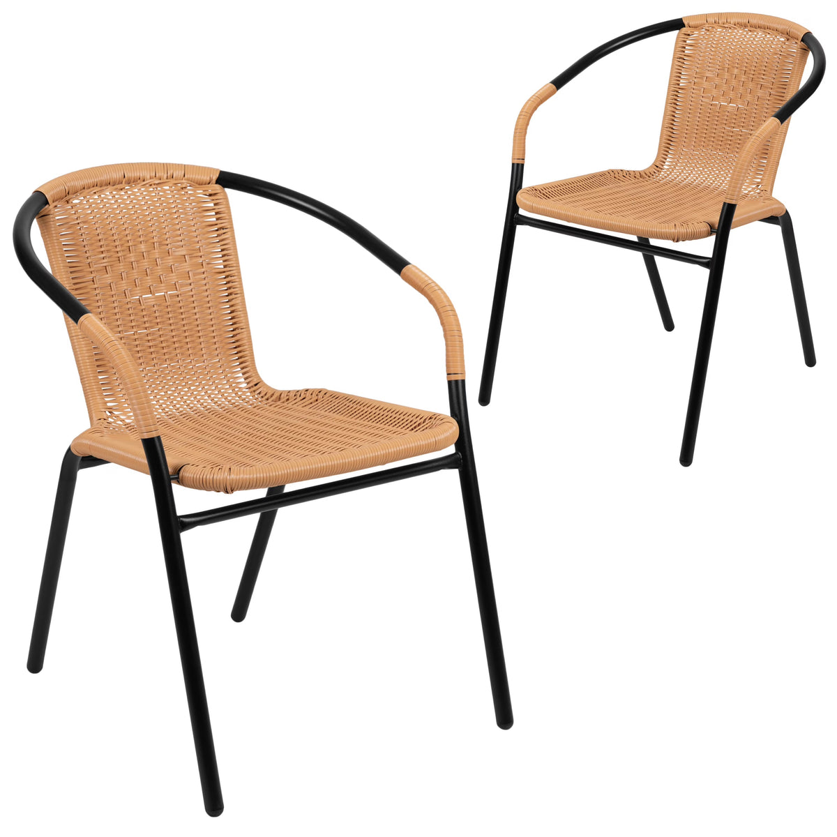 2026 NEW Emma + Oliver Indoor/Outdoor Stacking Rattan Restaurant Patio Chairs, Set of 2, Gray