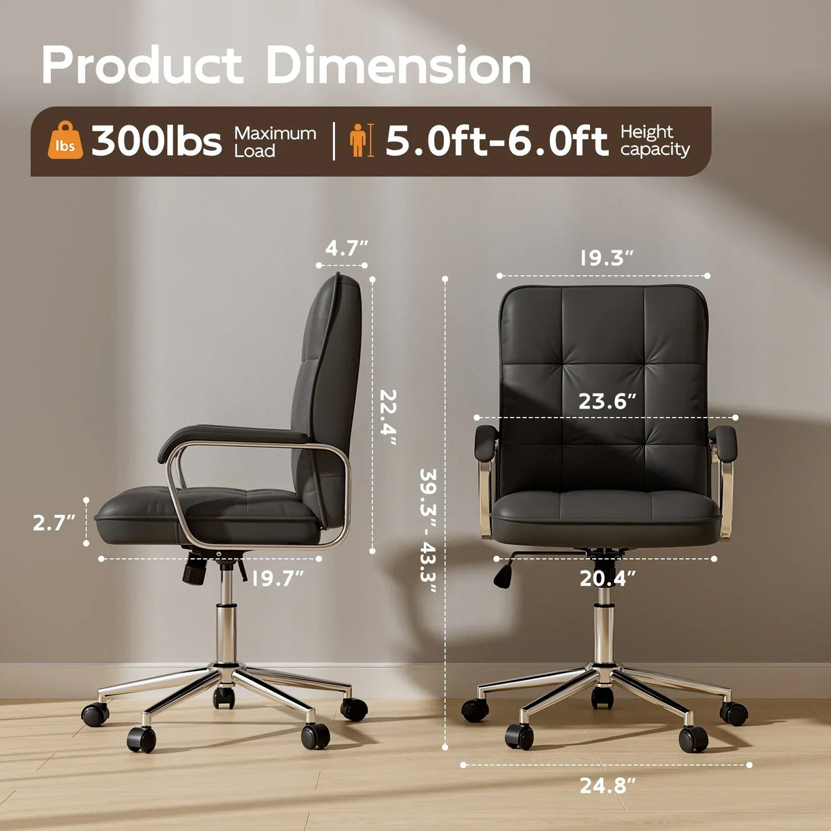 2026 NEW Solfway White Office Chair, Swivel Leather Computer Desk Chair with Wheels and Padded Arms, Executive Office Chair for Adults