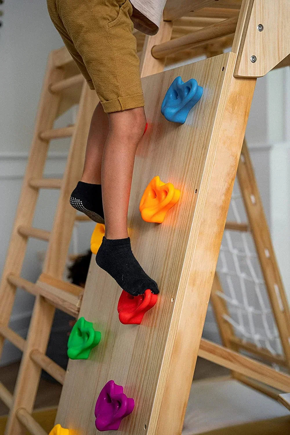 2026 NEW Avenlur Indoor Toddler and Child Indoor Gym Playground Climber - Real Wooden Playset 6-in-1 Slide, Rock Climb Wall, Rope Wall Climbing, Monkey Bars, Swing, Ladder Fun Gym for Children