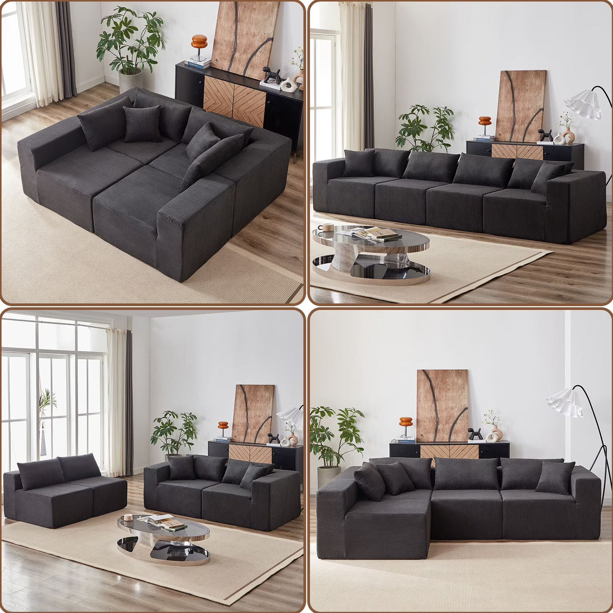 2026 NEW 104-Inch Corduroy Modular L Shaped Sectional Sofa,Luxury Floor Couch Set,Upholstered Indoor Furniture,Foam-Filled Compressed Sofa for Living Room,Bedroom,4 PC Free Combination