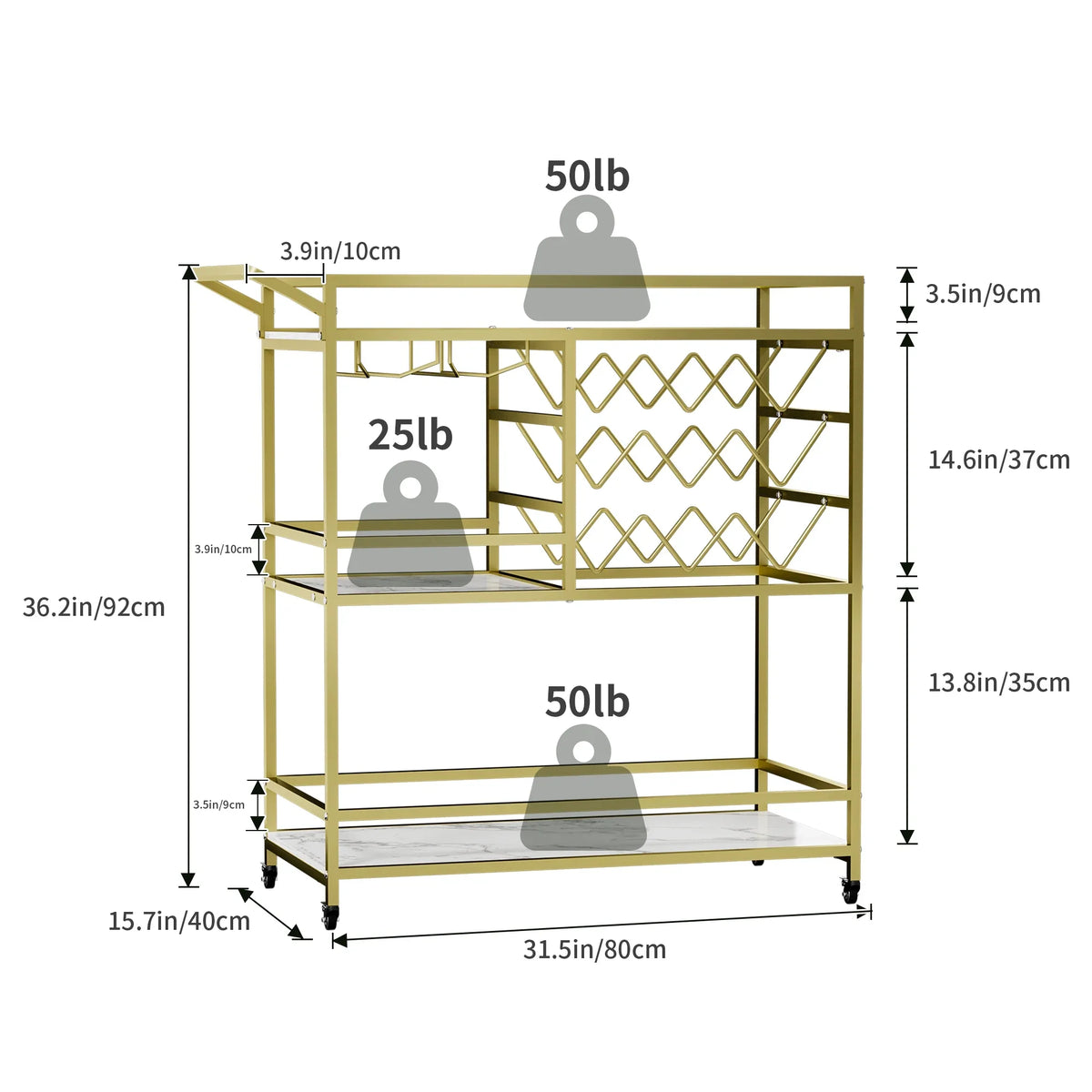 2026 NEW WHIFEA 3-Tier Home Bar Cart with Wine Rack, Mobile Serving Wine Cart on Wheels, Modern Rolling Drink Trolley for Coffee Tea Wine