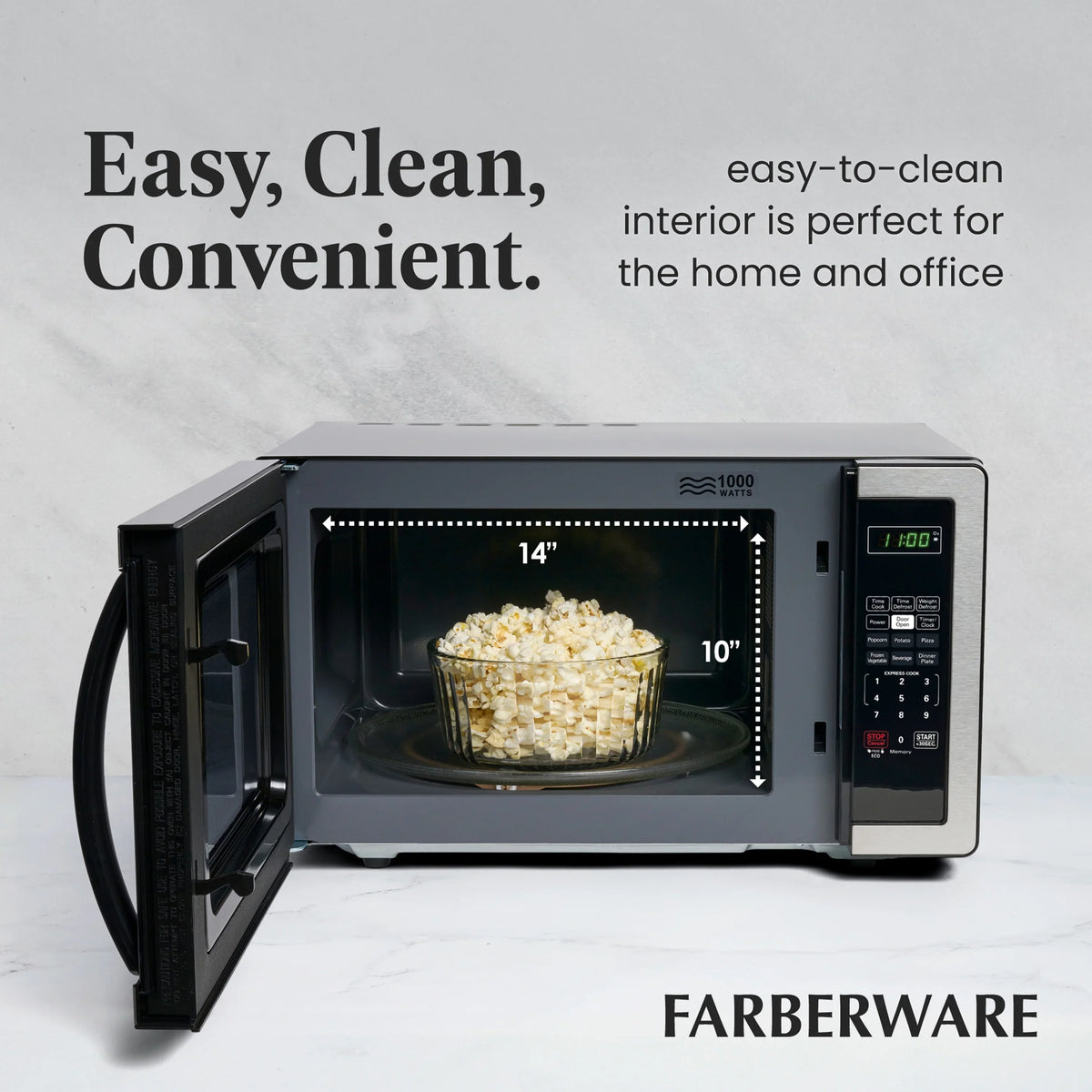 2026 NEW Farberware 1.1 Cu. Ft. 1000-Watt Compact Microwave Oven, Black