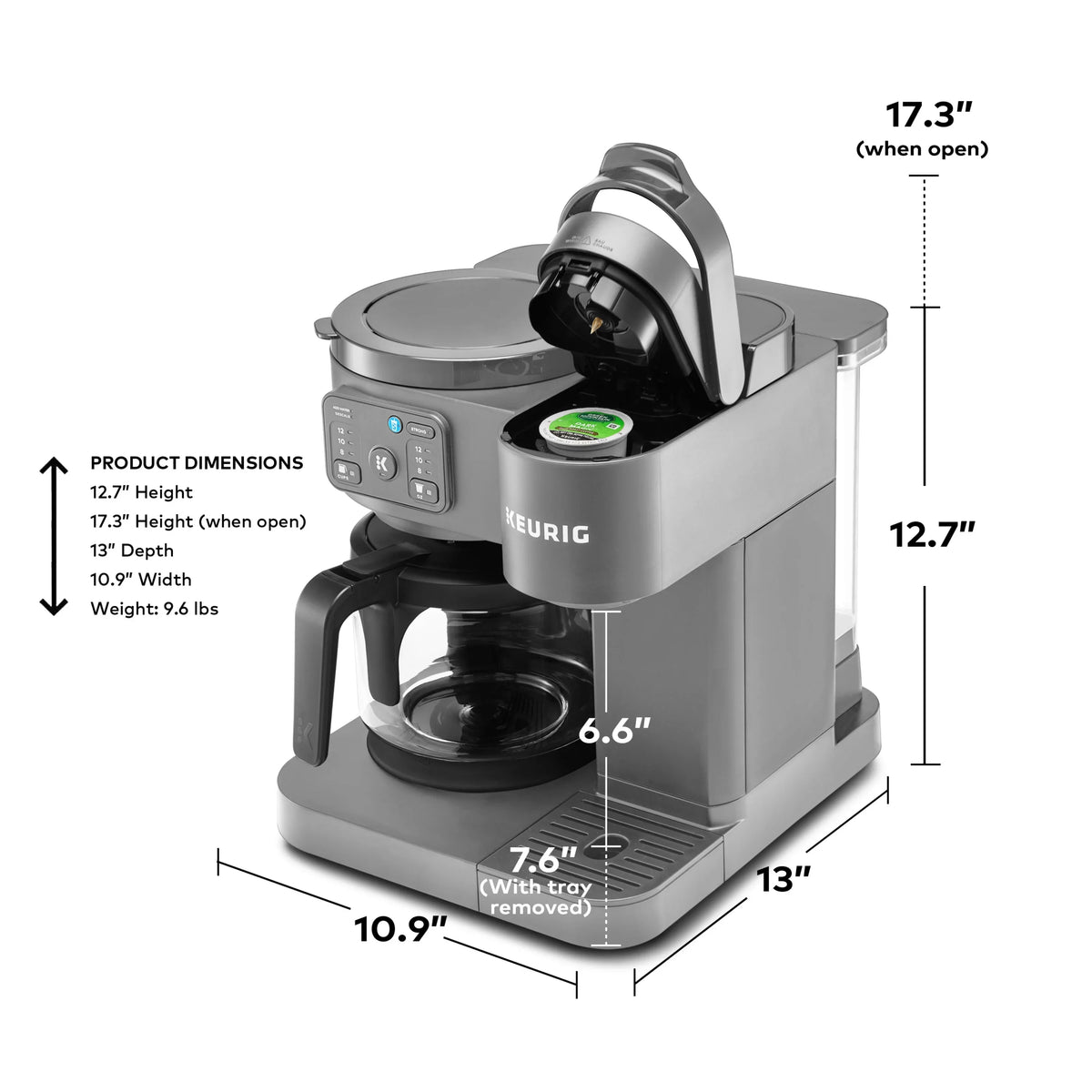 2026 NEW Keurig K-Duo Essentials, Hot & Iced Single-Serve K-Cup Pod Coffee Maker & Carafe, Moonlight Grey