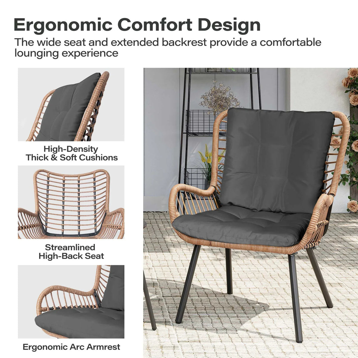 2026 NEW LAUSAINT HOME 3-Piece Patio Furniture Set, High Back Outdoor Bistro with Coffee Table & Beige Cushions for Garden or Deck