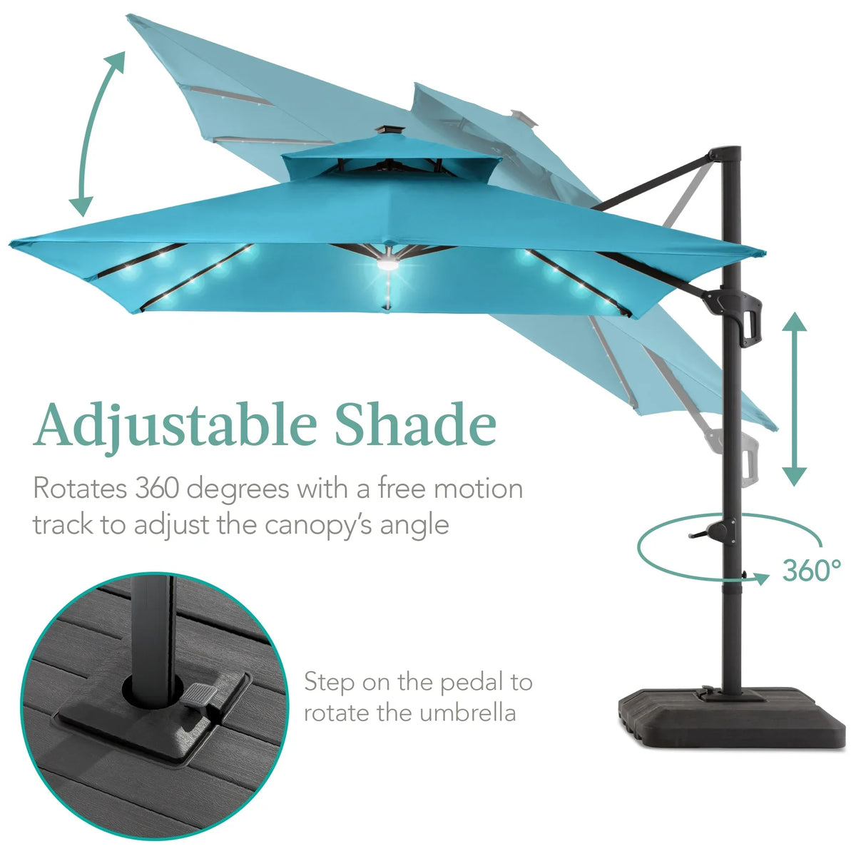2026 NEW Best Choice Products 10x10ft 2-Tier Square Outdoor Solar LED Cantilever Patio Umbrella w/ Base Included - Tan