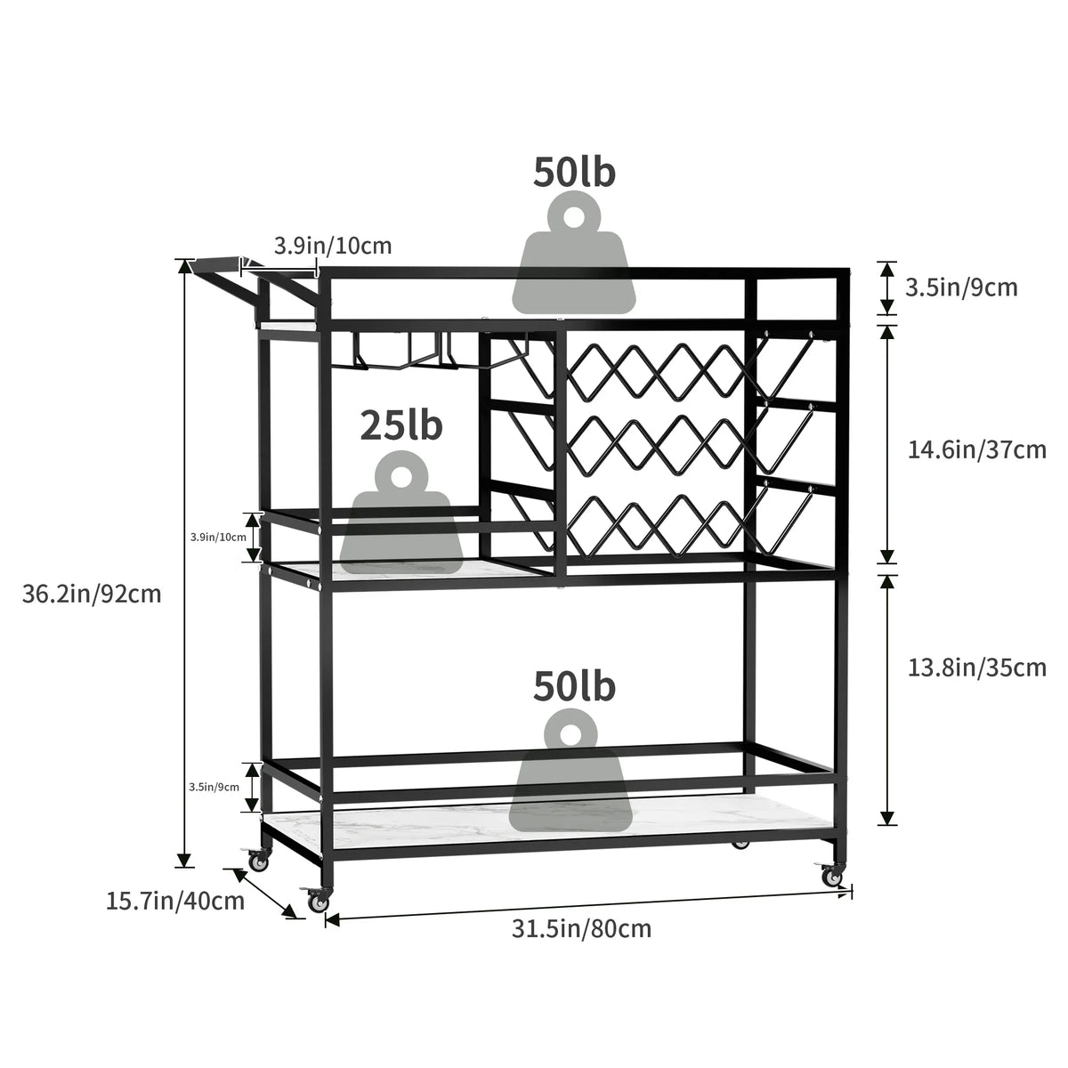 2026 NEW WHIFEA 3-Tier Home Bar Cart with Wine Rack, Mobile Serving Wine Cart on Wheels, Modern Rolling Drink Trolley for Coffee Tea Wine