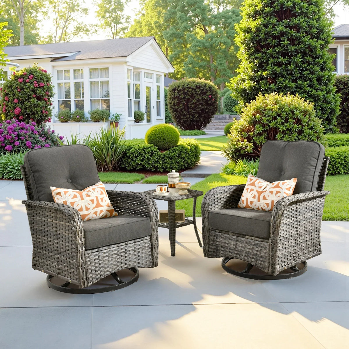 2026 NEW Ovios 5 Pieces Outdoor Patio Furniture Set High Back All Weather Wicker Conversation Set with Swivel Chairs & Coffee Table, Dark Gray