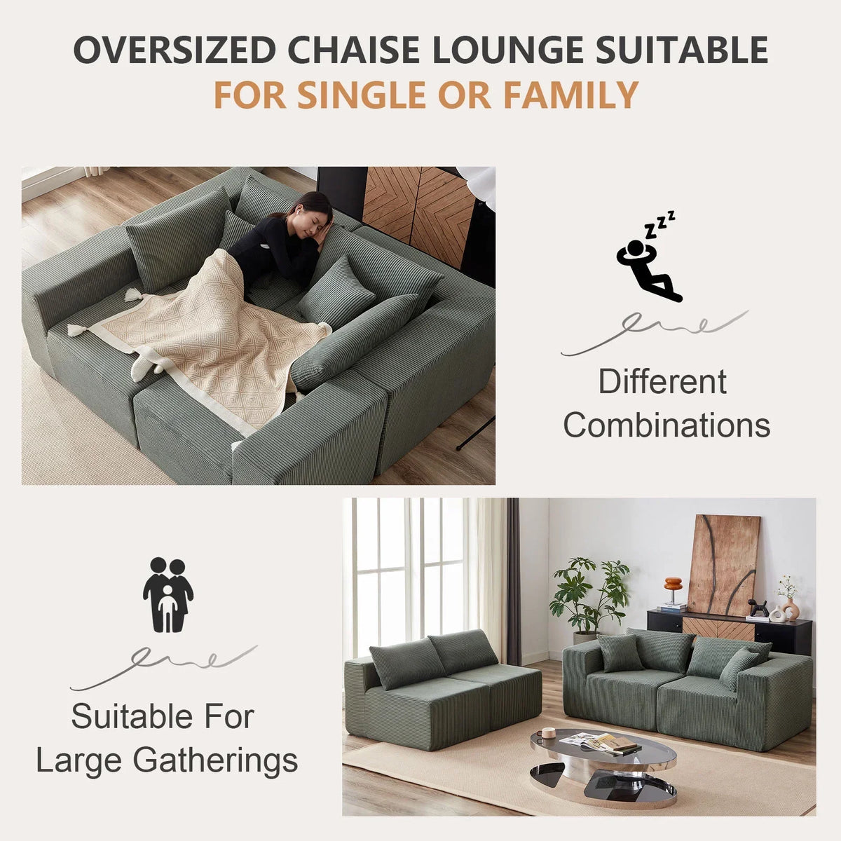 2026 NEW 104-Inch Corduroy Modular L Shaped Sectional Sofa,Luxury Floor Couch Set,Upholstered Indoor Furniture,Foam-Filled Compressed Sofa for Living Room,Bedroom,4 PC Free Combination