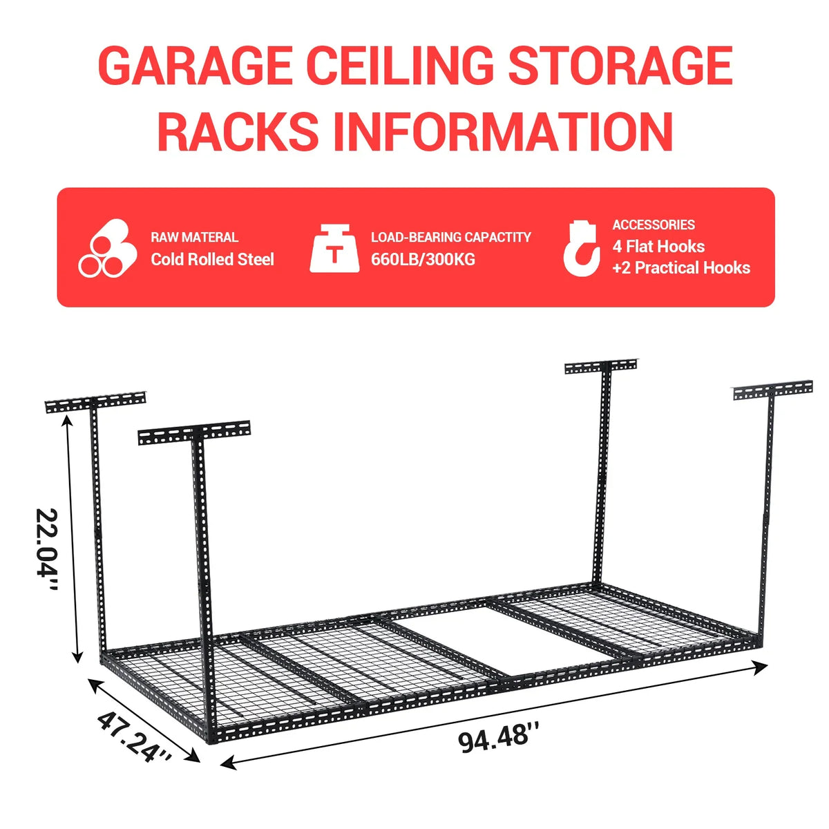 2026 NEW 4x6 Overhead Garage Storage Rack -C Heavy Duty Metal Ceiling Shelving, Adjustable Organization System for Garage -C 330lb Capacity, Easy Install