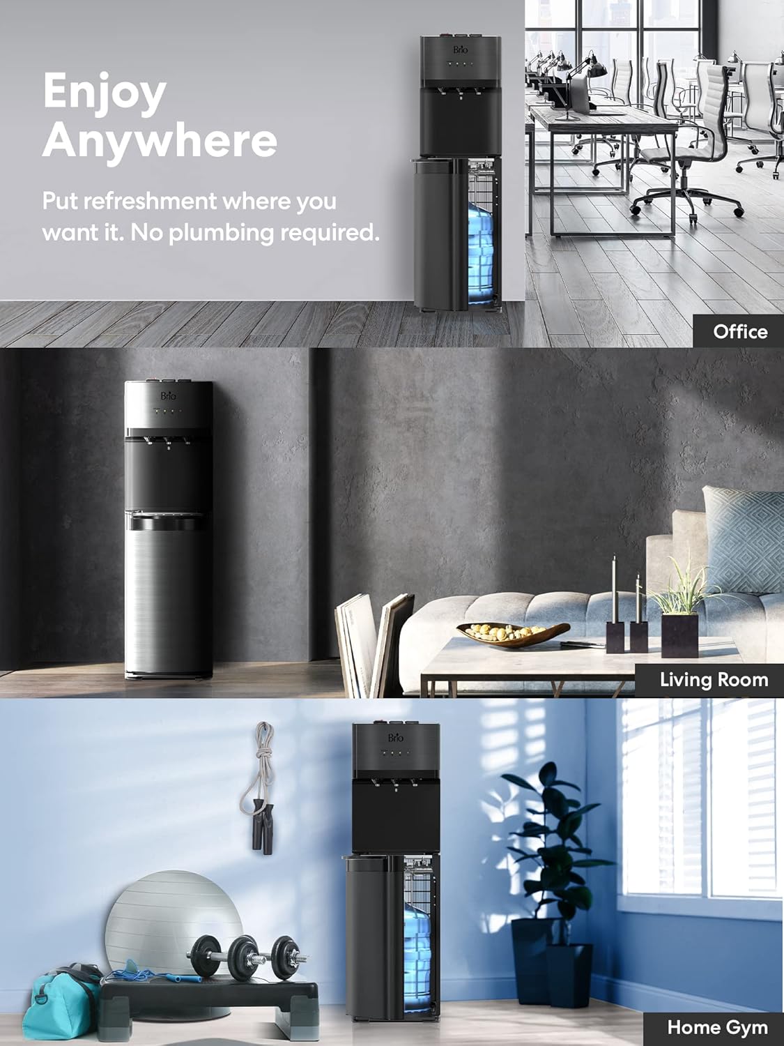 Self Cleaning Bottom Loading Water Cooler Water Dispenser ?Black Stainless Steel - 3 Temperature Settings - Hot, Room & Cold Water