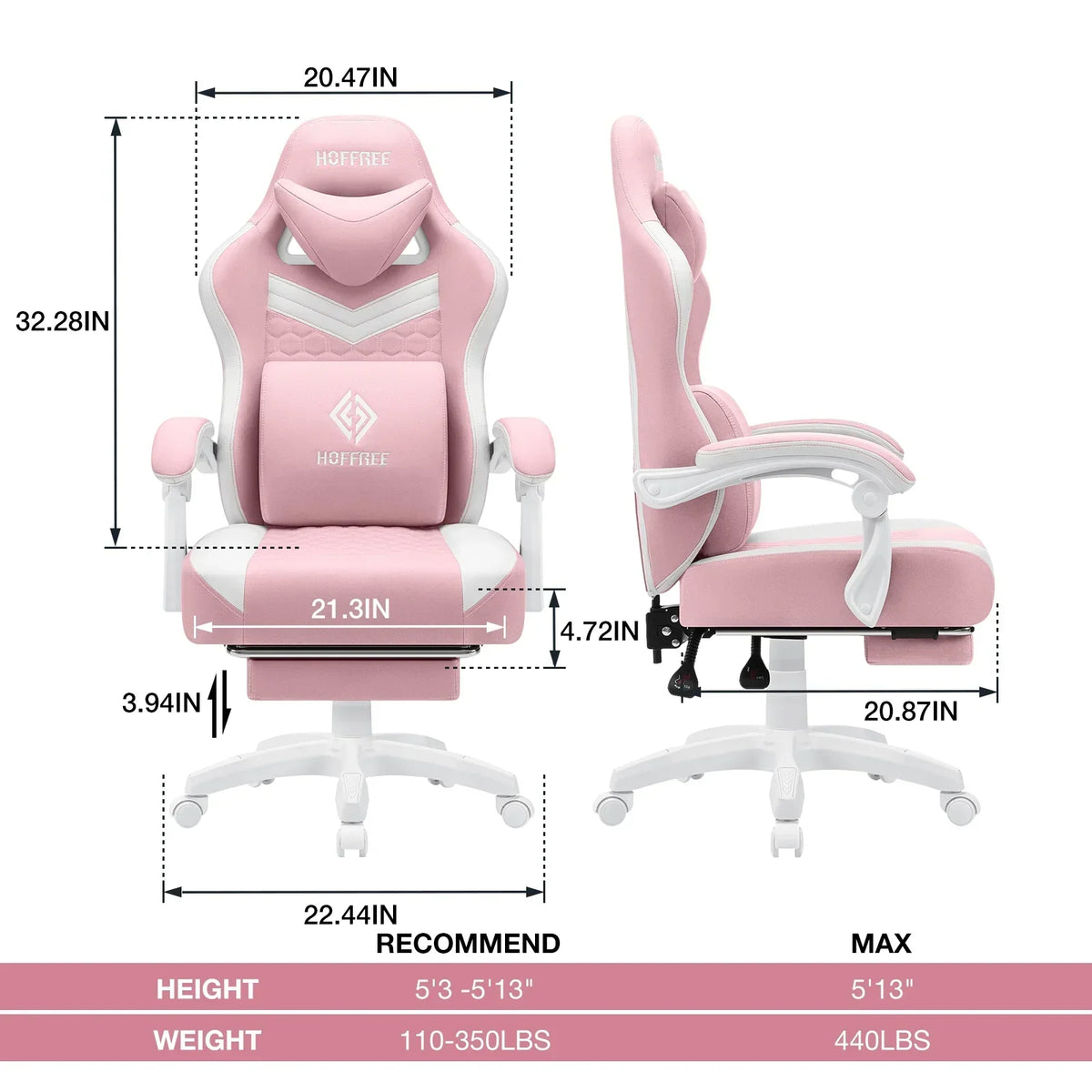 2026 NEW Hoffree Gaming Chair with Massage Fabric Office Chair with footrest for Adults, Ergonomic Gamer Chair with Headrest and Lumbar Support for Office Gaming, 440 LBS