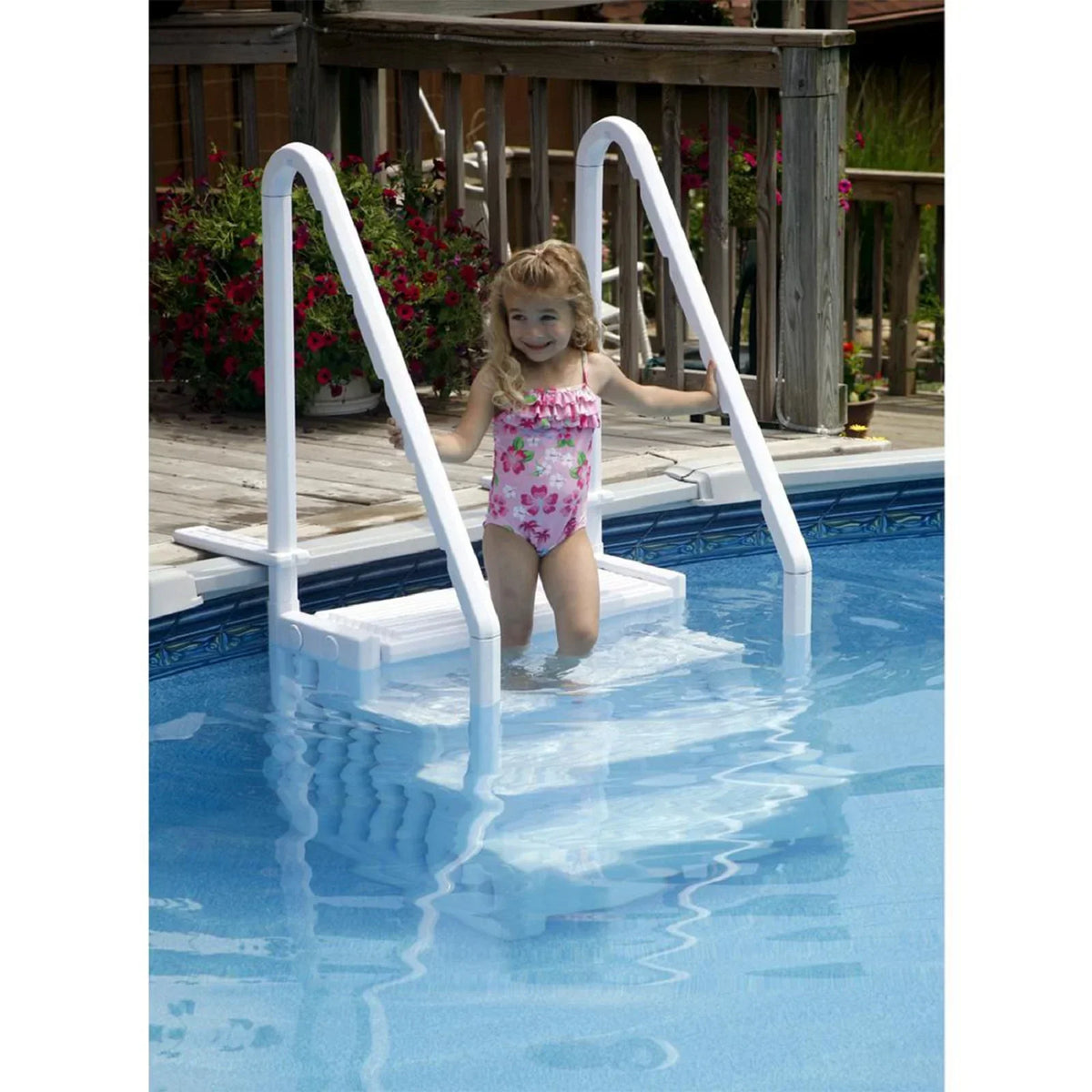 2026 NEW Blue Torrent Antigua Step Ladder with Handrails for Above Ground Pools, White