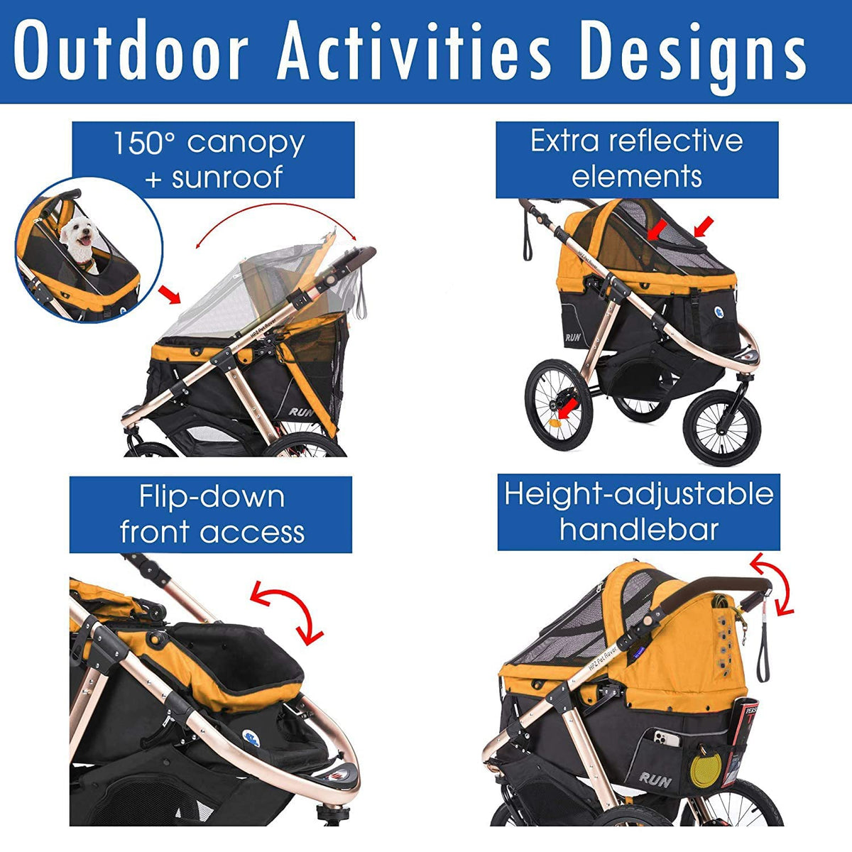 Jogging Sports Stroller with Comfort Rubber Wheels/Zipper-Less Entry/1-Hand Quick Fold/Aluminum Frame for Small/Medium Dogs, Cats and Pets (Green Camo)