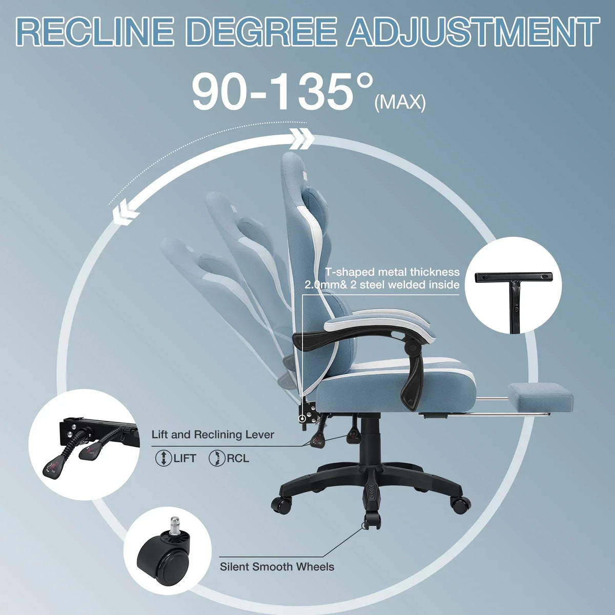 2026 NEW Hoffree Gaming Chair with Massage Fabric Office Chair with footrest for Adults, Ergonomic Gamer Chair with Headrest and Lumbar Support for Office Gaming, 440 LBS