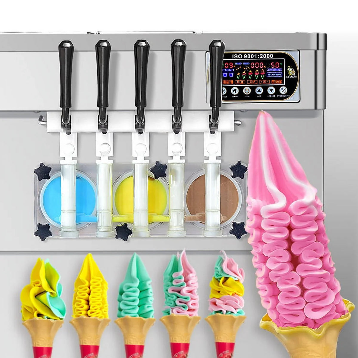 2026 NEW Kolice Commercial ETL 5 Flavors Soft Serve Ice Cream Machine,gelato soft ice cream maker -5 Different Discharge Nozzles,Upper Tanks Refrigerated