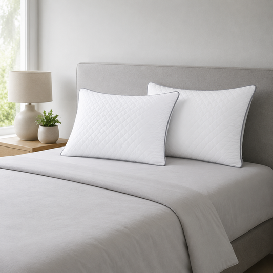 Quilted Hotel Bed Pillows, Standard Size, Medium Loft, Set of 2