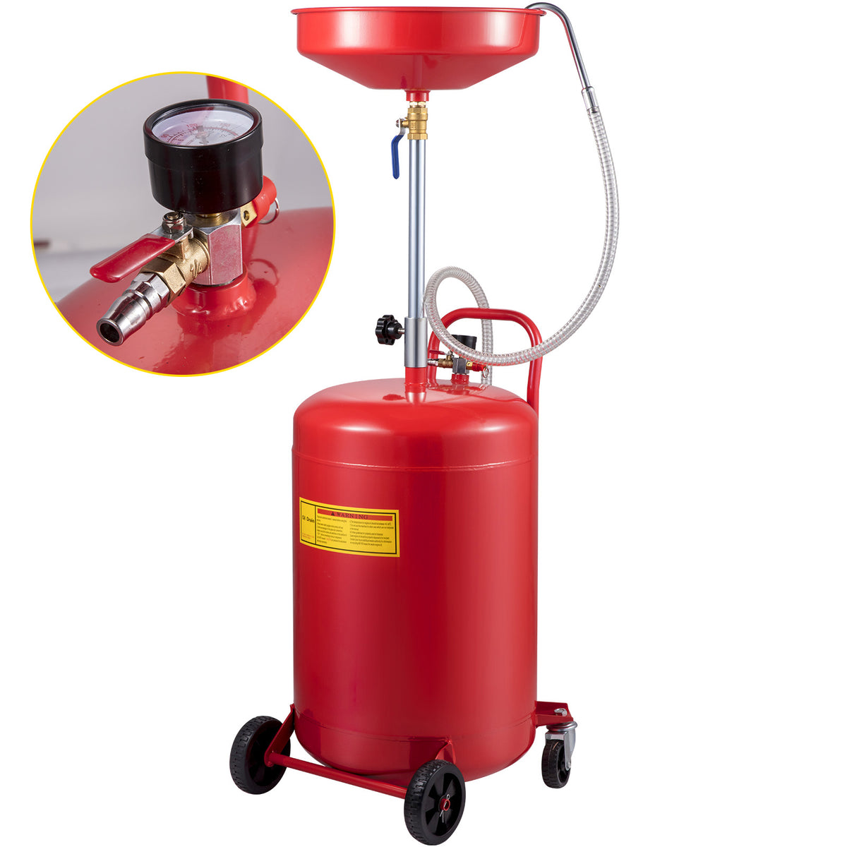 2026 NEW VEVOR Waste Oil Drain Tank 20 Gallon Portable Oil Drain Air Operated Drainer Oil Change, Oil Drain Container, Fluid Fuel Transfer Drainage Adjustable Funnel Height, with Pressure Regulating Valve
