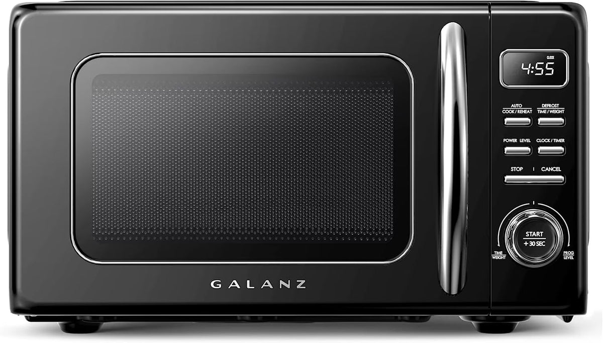 2026 NEW Galanz Retro Countertop Microwave Oven with Auto Cook & Reheat, Defrost, Quick Start Functions, Easy Clean with Glass Turntable, Pull Handle, .9 cu ft, Black