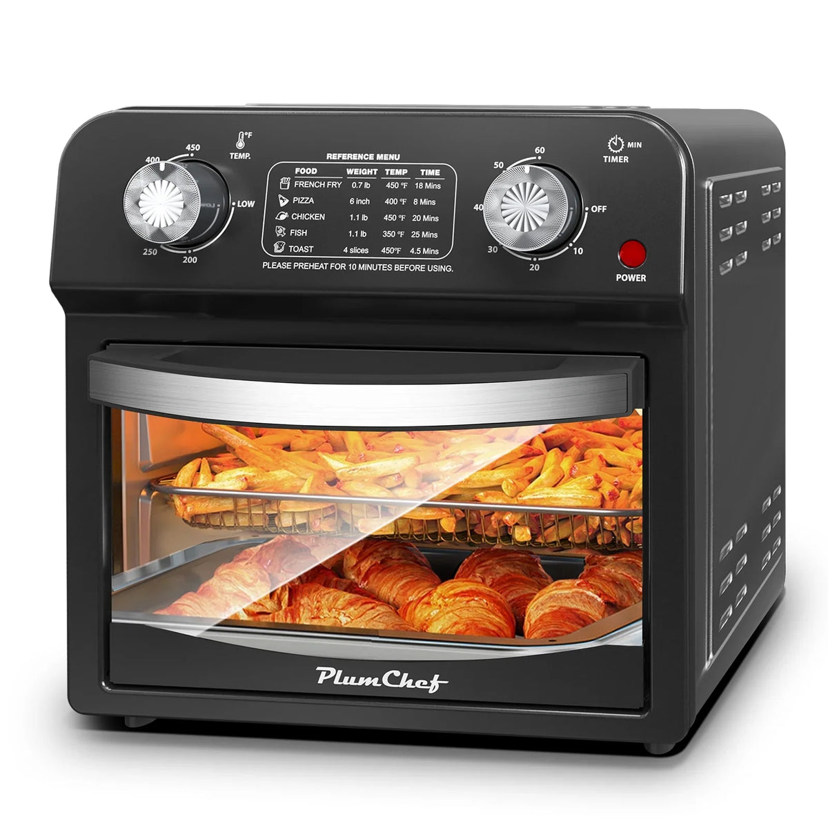 2026 NEW PlumChef 13 Quart 4 Slices Air Fryer Convection Toaster Oven, 1500W, 7 in 1 Multifunction with Roast, Bake, Grill, Broil, Toast, Dehydrate, Defrost