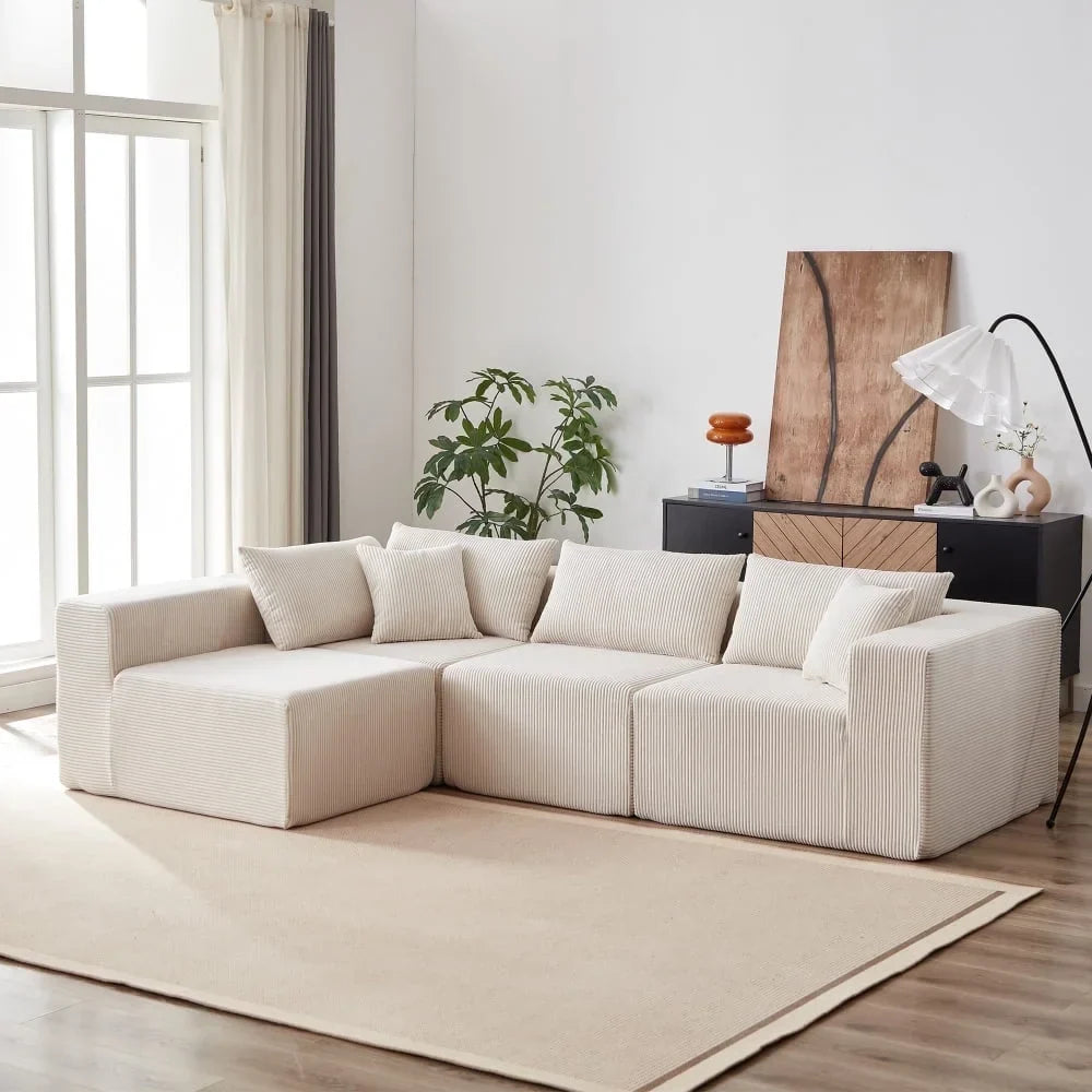 2026 NEW 104-Inch Corduroy Modular L Shaped Sectional Sofa,Luxury Floor Couch Set,Upholstered Indoor Furniture,Foam-Filled Compressed Sofa for Living Room,Bedroom,4 PC Free Combination
