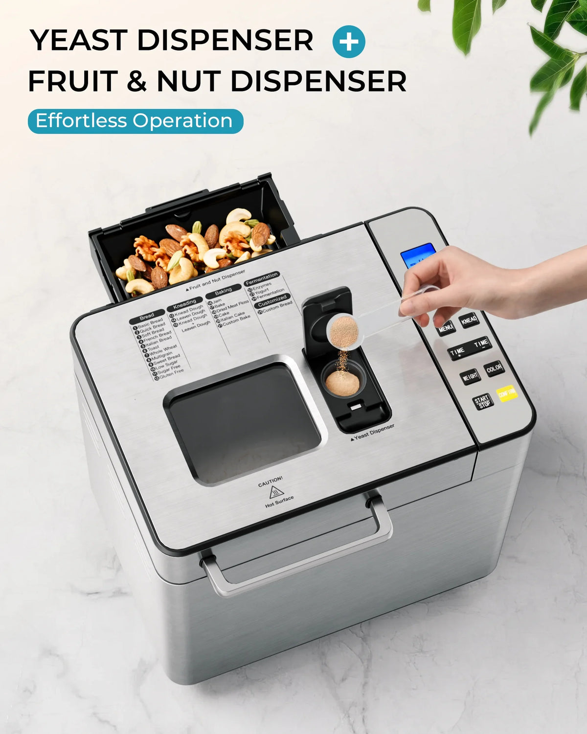 2026 NEW Simzlife 25-in-1 Bread Maker Machine, 2LB Capacity for Dough & Bread with Automatic Fruit and Nut Dispenser, Stainless Steel Construction
