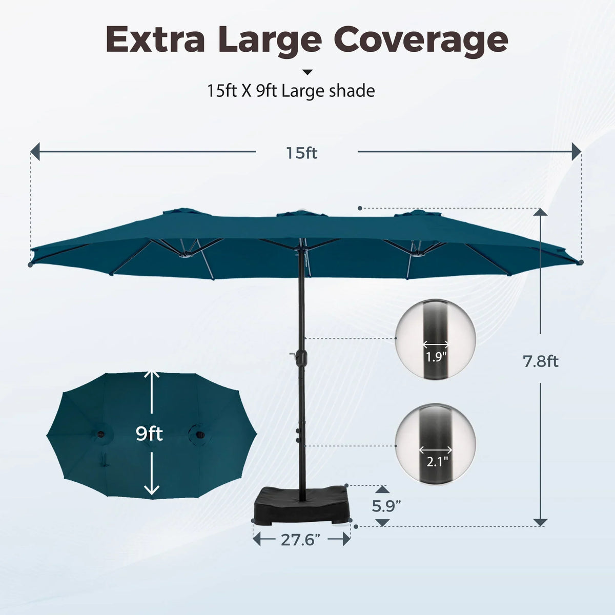 2026 NEW Alpha Joy 15ft Outdoor Patio Umbrella Extra-Large Double-Sided Garden Umbrella with Crank Handle and Base - Smoky Gray