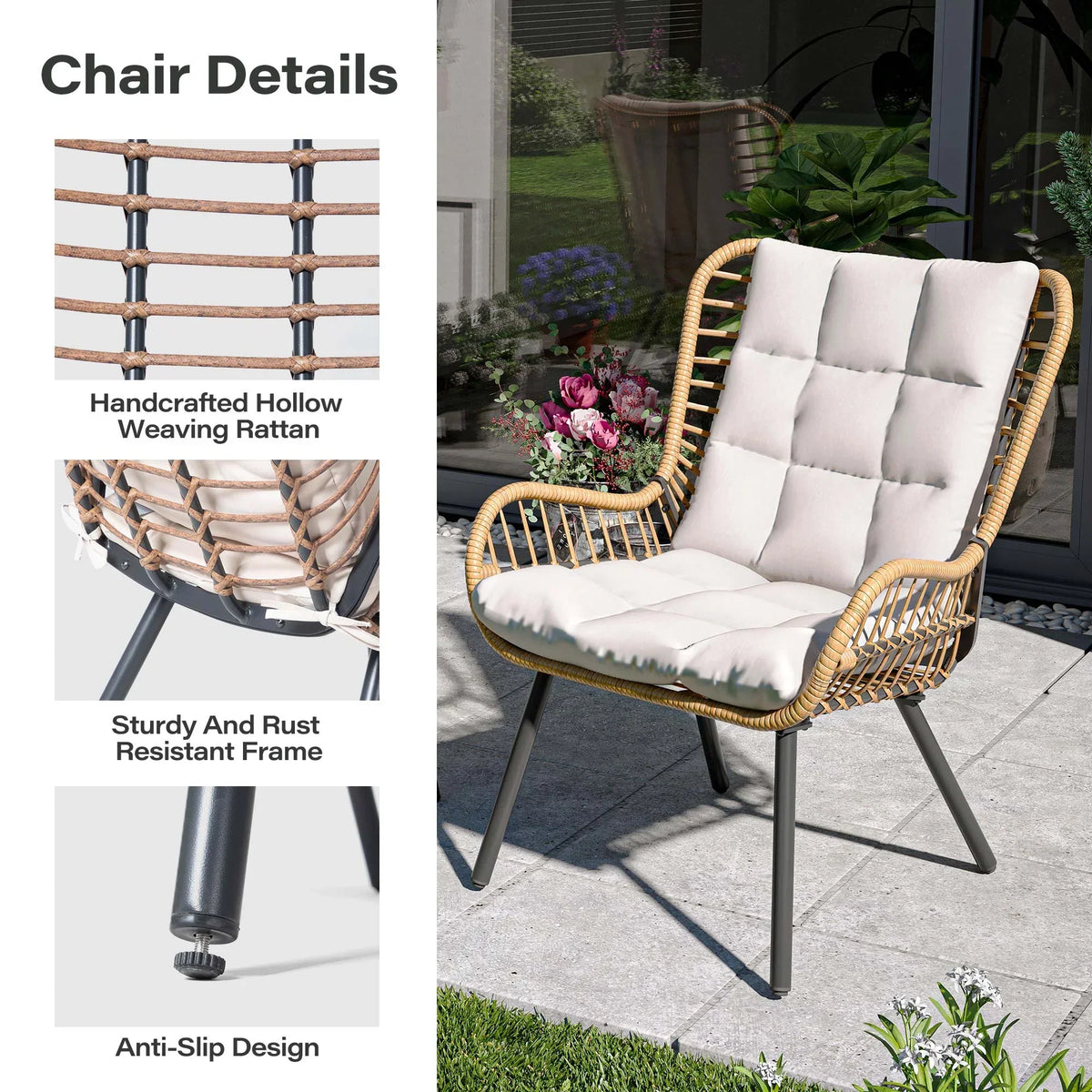 2026 NEW LAUSAINT HOME 3-Piece Patio Furniture Set, High Back Outdoor Bistro with Coffee Table & Beige Cushions for Garden or Deck