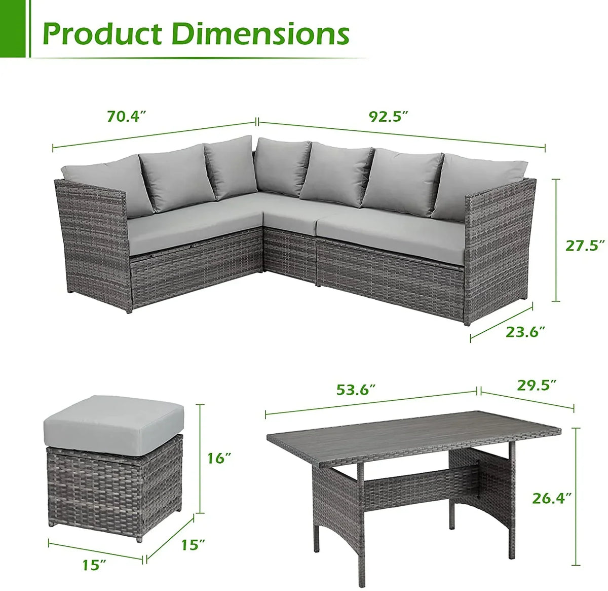 2026 NEW AECOJOY 7 Piece Patio Furniture Set PE Rattan Outdoor Dining Set Sectional Sofa Couch with Table Patio Conversation Set in Gray